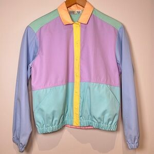 Vintage Leon Levin Pastel Colorblock Windbreaker Jacket 1980s Women’s Spring